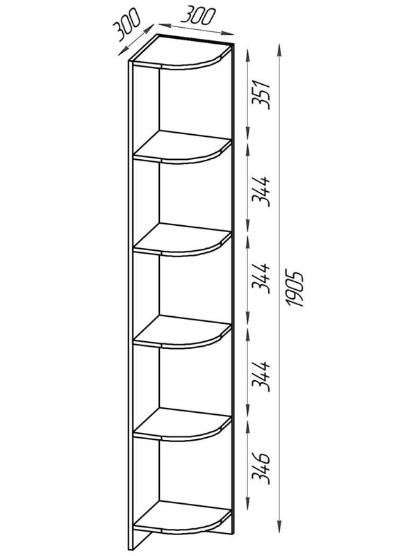 Шкаф стеллаж угловой МИККИ, 300х300х1905, Дуб Ривьера