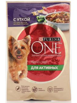 Влажный корм Purina One mini для активных собак, утка/паста/фасоль в подливе, 85 г