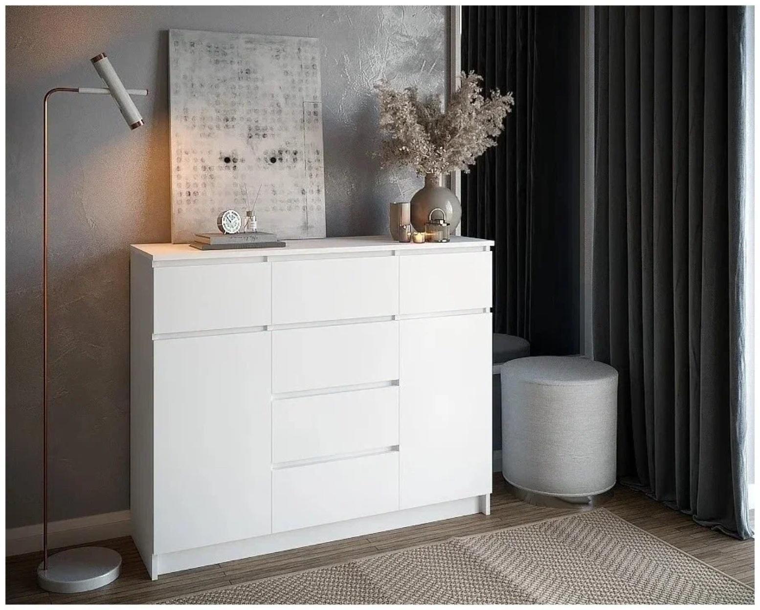 Комод Мори 6 ящиков, 2 двери, 1204х404х990, Белый