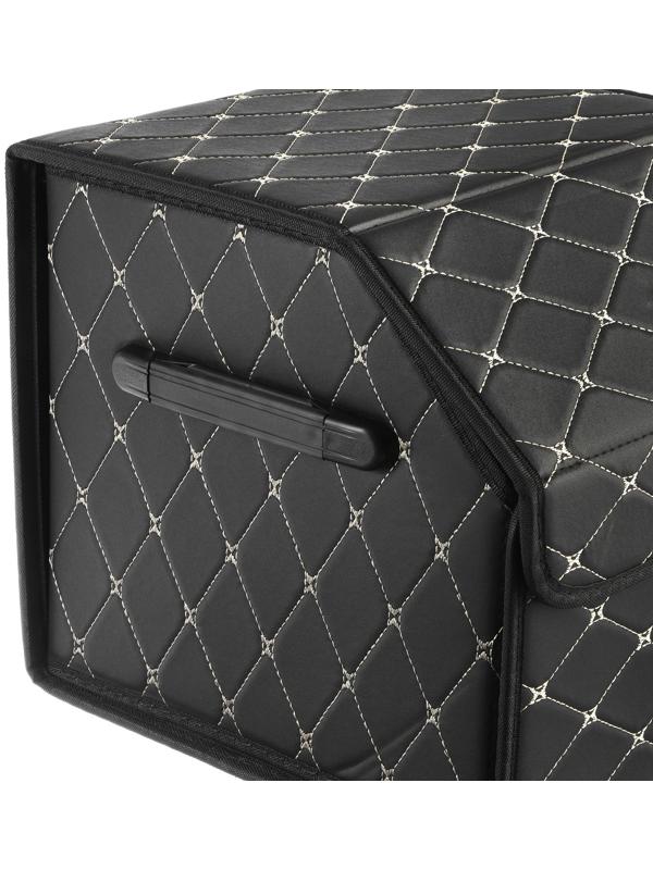 Органайзер саквояж в багажник, C2R HT091, 30×30×30 см, экокожа, черный, бежевая строчка