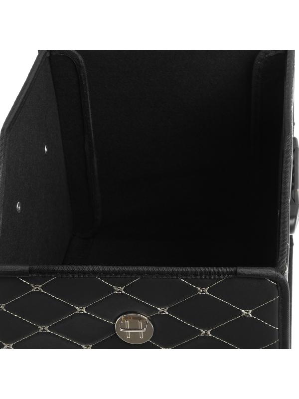 Органайзер саквояж в багажник, C2R HT091, 30×30×30 см, экокожа, черный, бежевая строчка