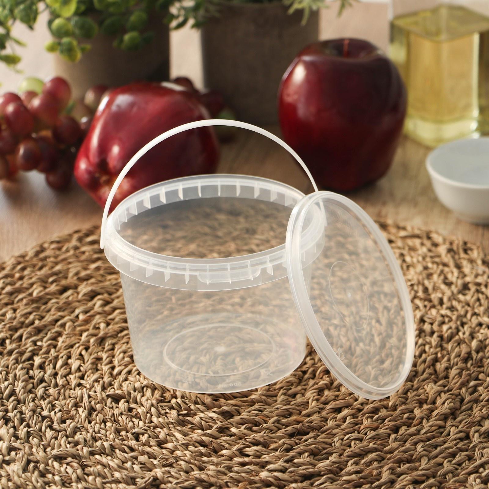 Ведро с крышкой, 500 мл, d= 10,9 см, высота 8 см прозрачное, 500 шт/уп.