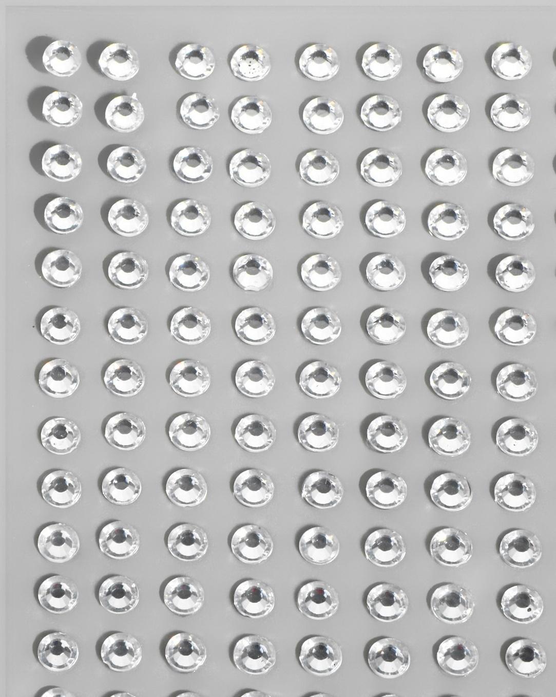 Стразы самоклеящиеся, d = 4 мм, 220 шт на листе на листе, цвет серебряный