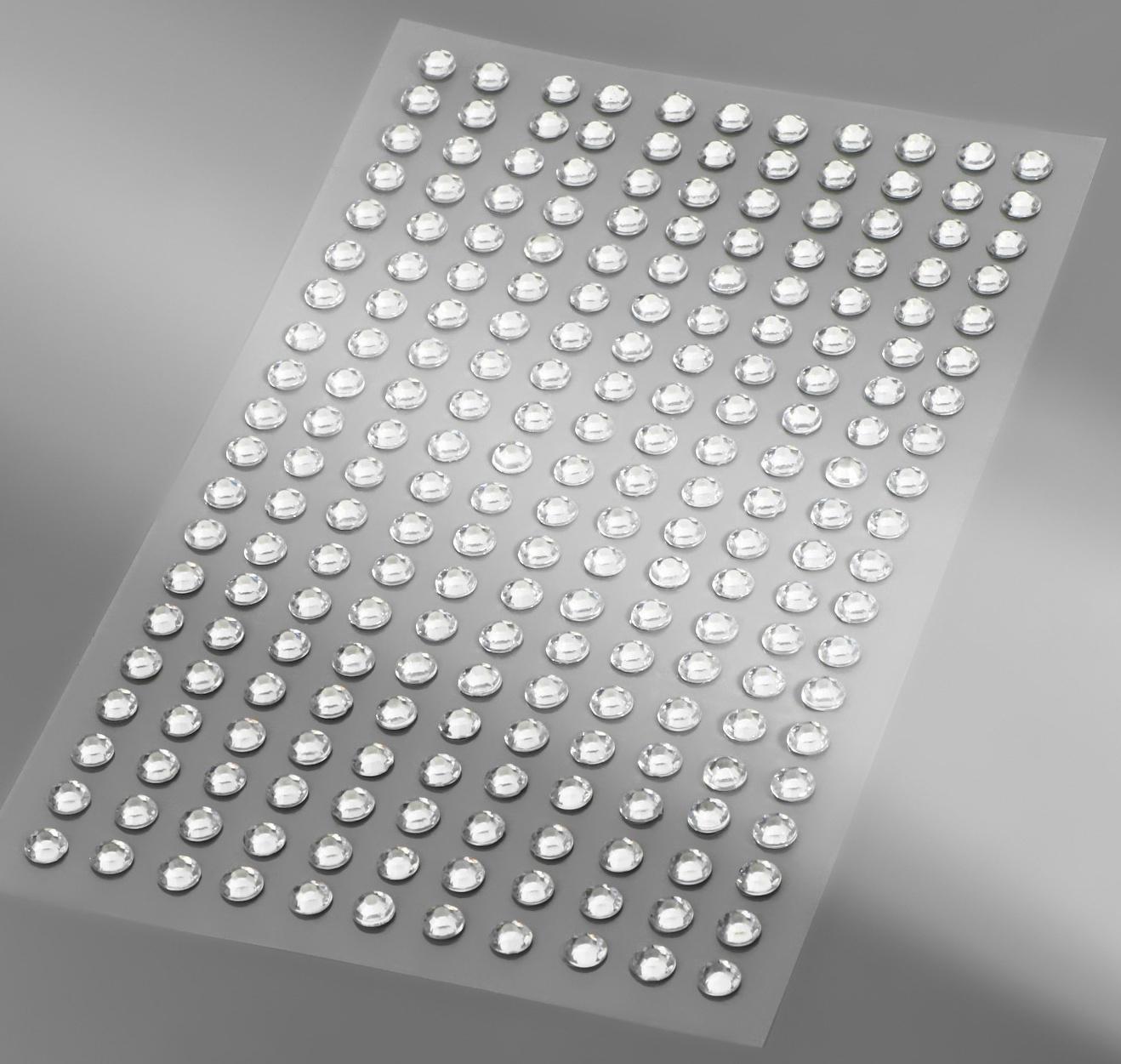 Стразы самоклеящиеся, d = 4 мм, 220 шт на листе на листе, цвет серебряный