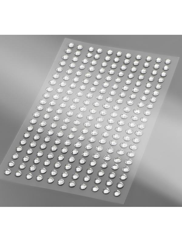 Стразы самоклеящиеся, d = 4 мм, 220 шт на листе на листе, цвет серебряный