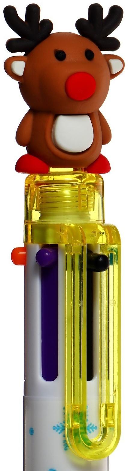 Ручка шариковая автоматическая, 6-ти цветная, Новый год МИКС