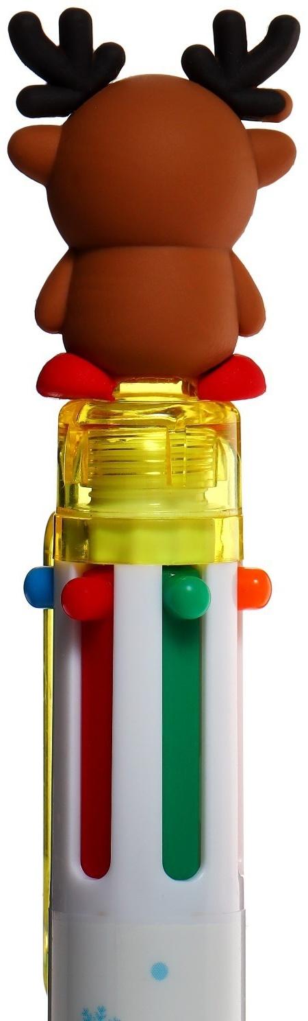 Ручка шариковая автоматическая, 6-ти цветная, Новый год МИКС