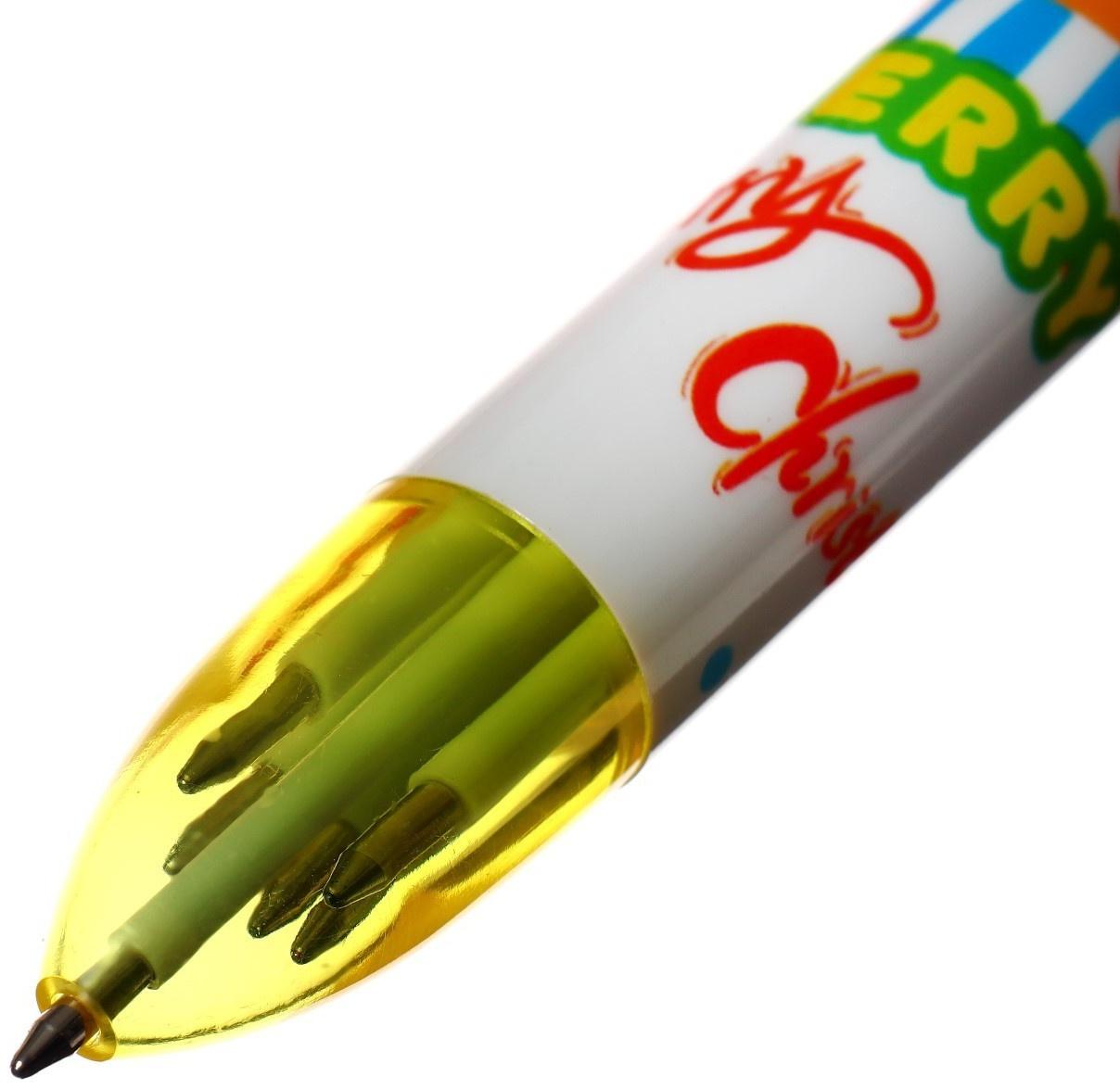 Ручка шариковая автоматическая, 6-ти цветная, Новый год МИКС