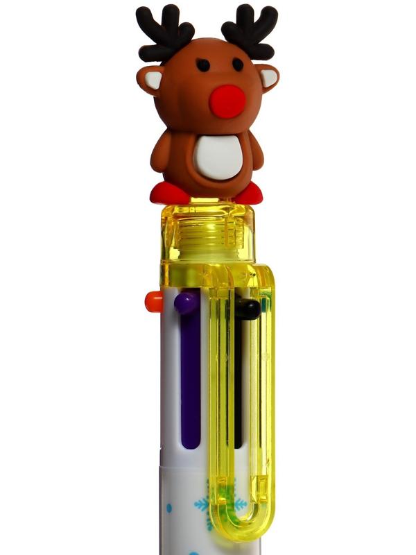 Ручка шариковая автоматическая, 6-ти цветная, Новый год МИКС