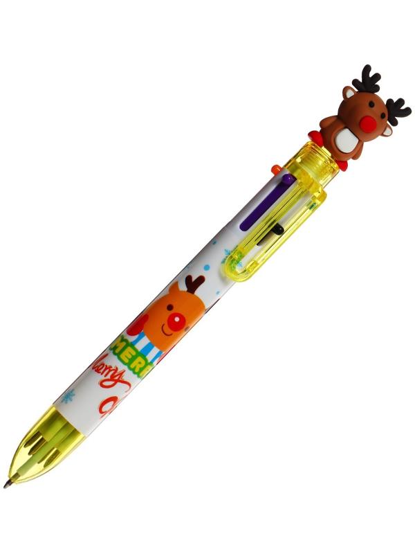 Ручка шариковая автоматическая, 6-ти цветная, Новый год МИКС