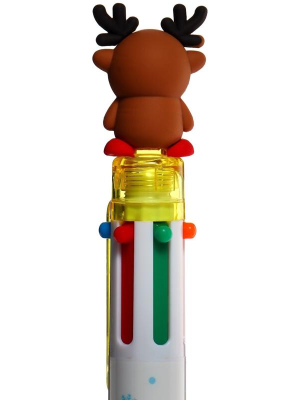 Ручка шариковая автоматическая, 6-ти цветная, Новый год МИКС