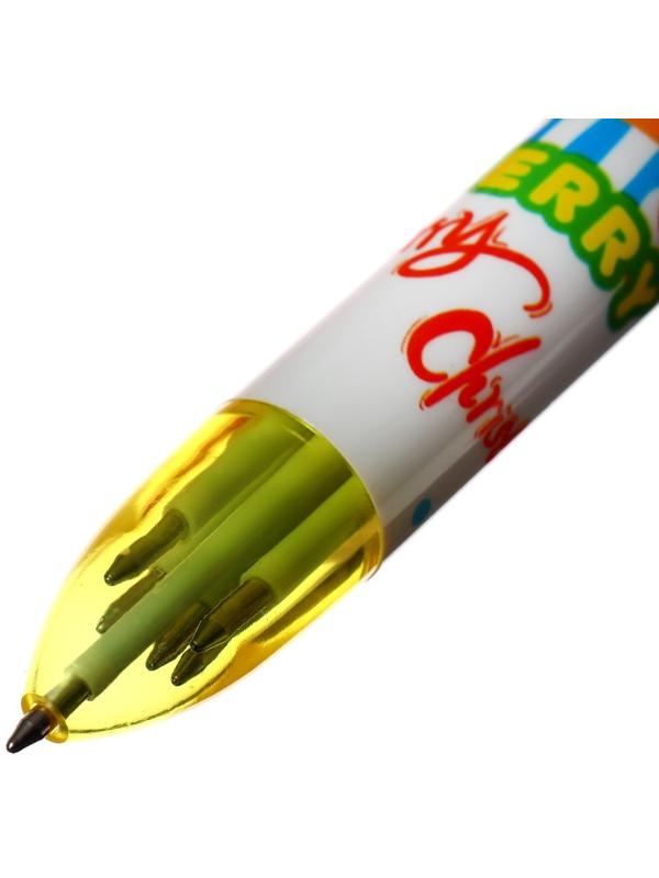 Ручка шариковая автоматическая, 6-ти цветная, Новый год МИКС