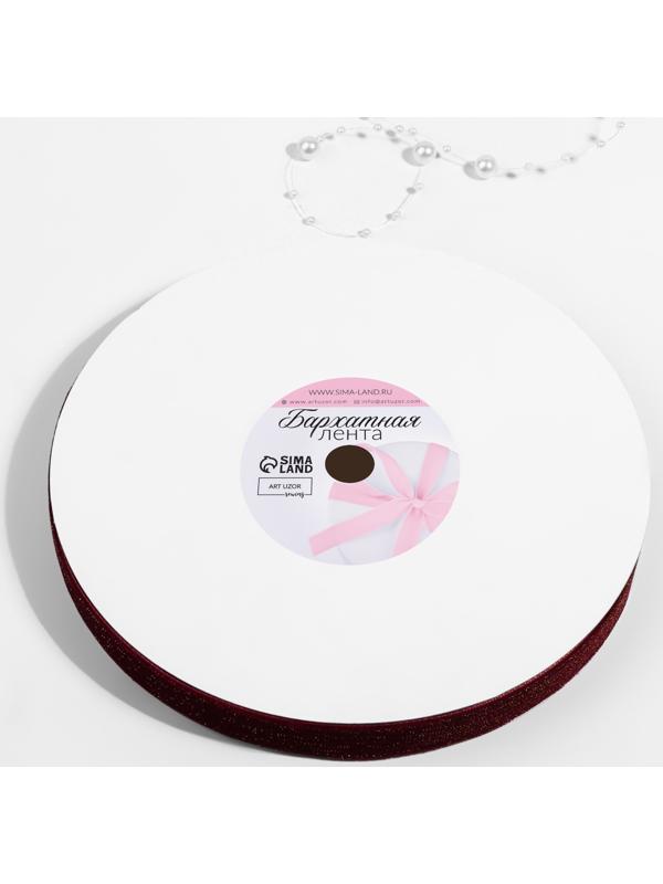 Лента бархатная, с золотым люрексом, 15 мм, 18 ± 1 м, цвет бордовый №46