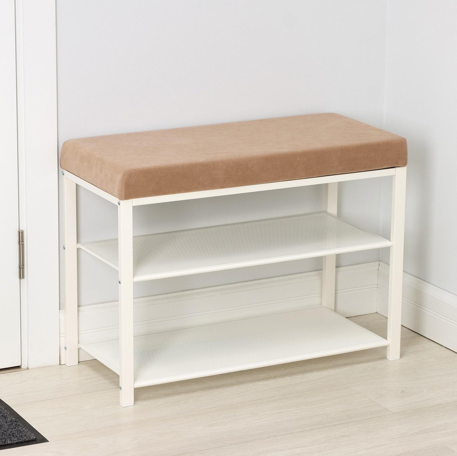 Банкетка «Торонто 23S», 67×30×49 см, цвет каркаса белый, цвет сиденья бежевый