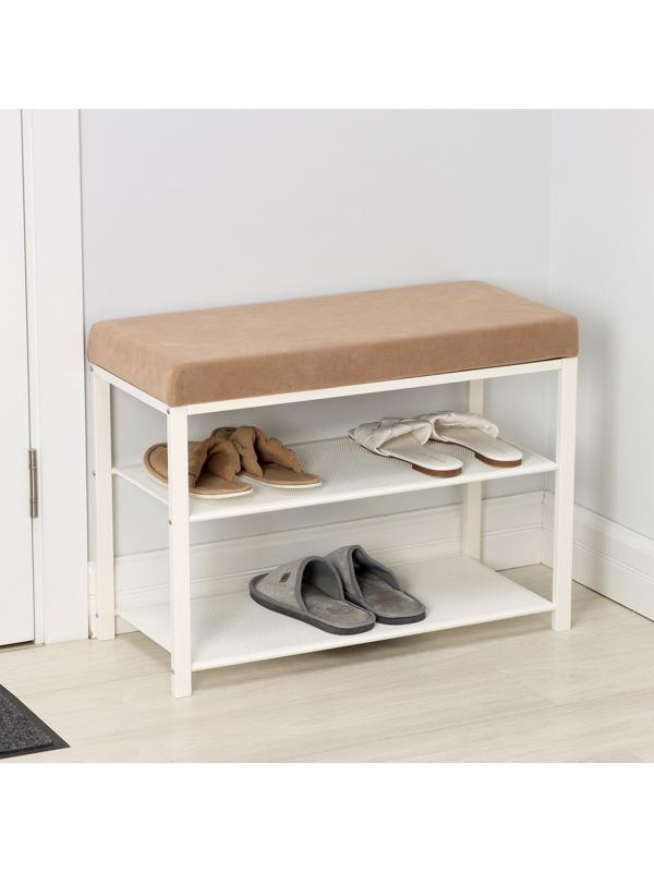 Банкетка «Торонто 23S», 67×30×49 см, цвет каркаса белый, цвет сиденья бежевый