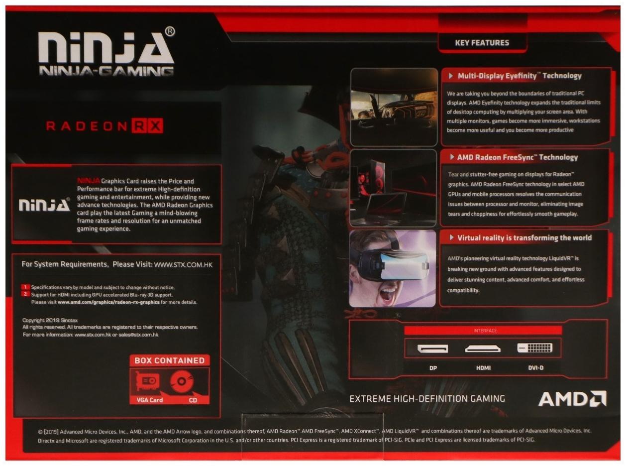 Видеокарта Ninja RX580, 8Гб, 256bit, GDDR5, DVI, HDMI, DP, HDCP