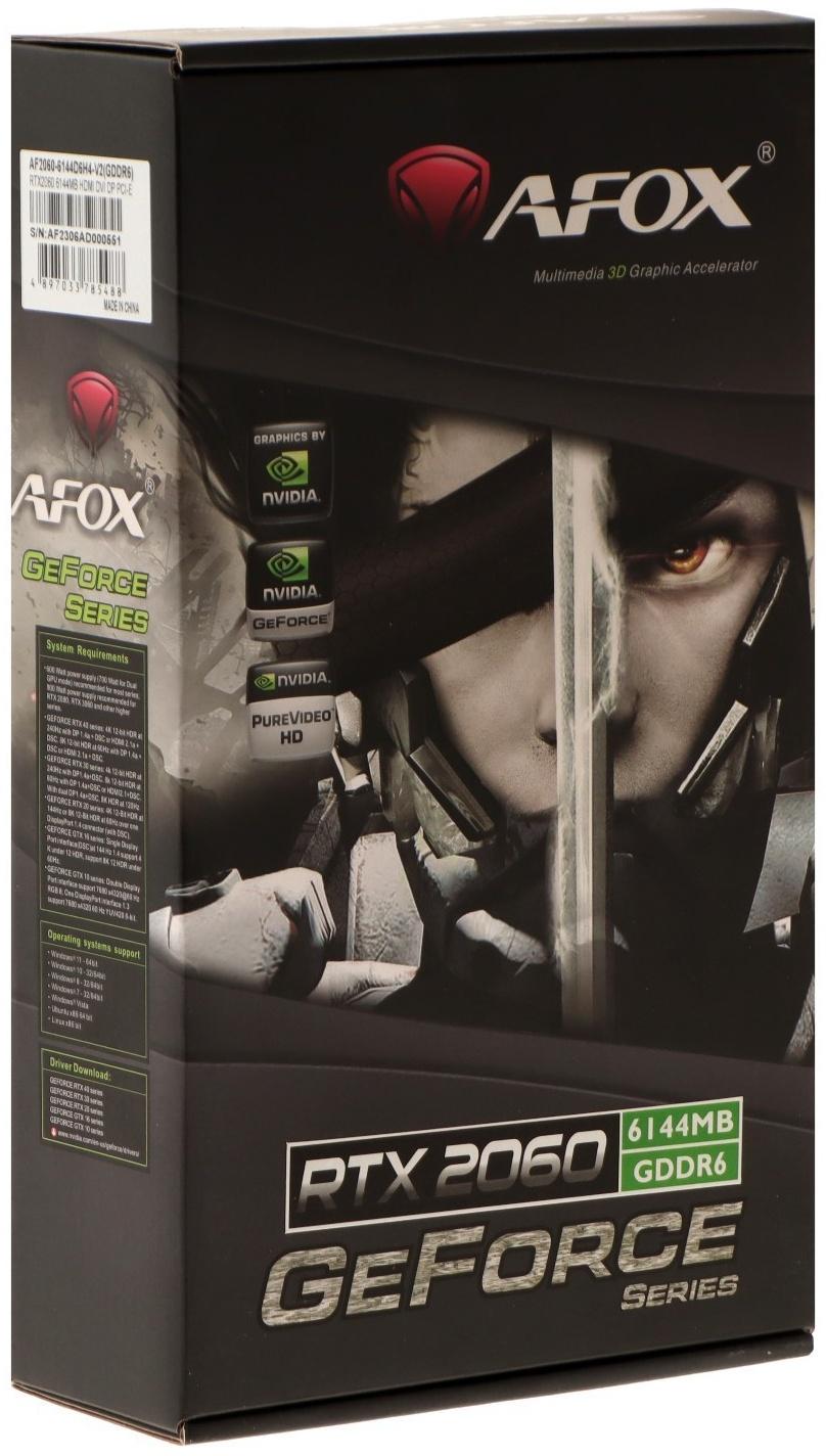 Видеокарта Afox RTX2060, 6Гб, 192bit, GDDR6, DVI, HDMI, DP, HDCP