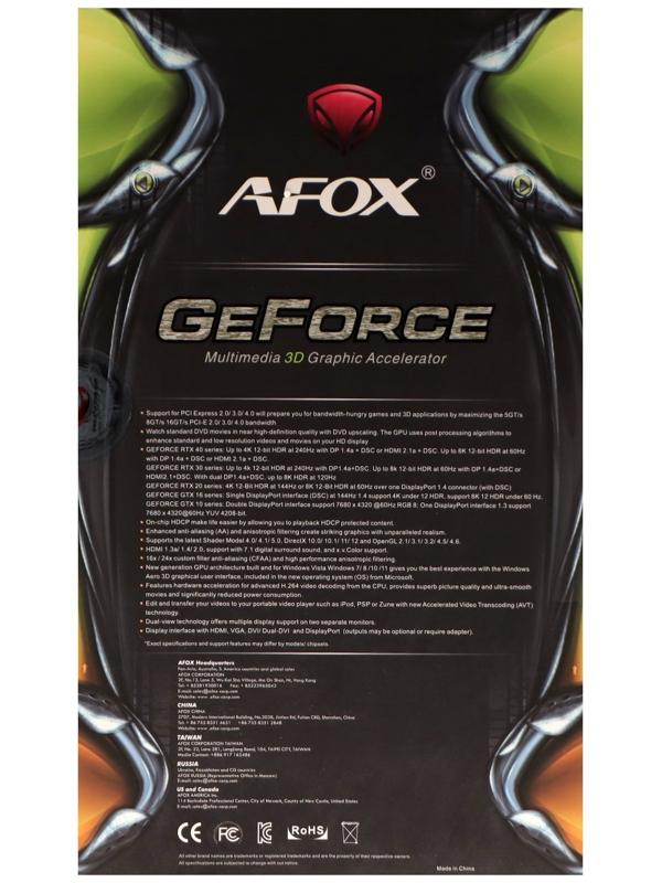 Видеокарта Afox RTX2060, 6Гб, 192bit, GDDR6, DVI, HDMI, DP, HDCP