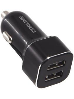 Адаптер автомобильный CARLINE® 2хUSB, 3.8А Max, в прикуриватель 12/24В, цвет черный