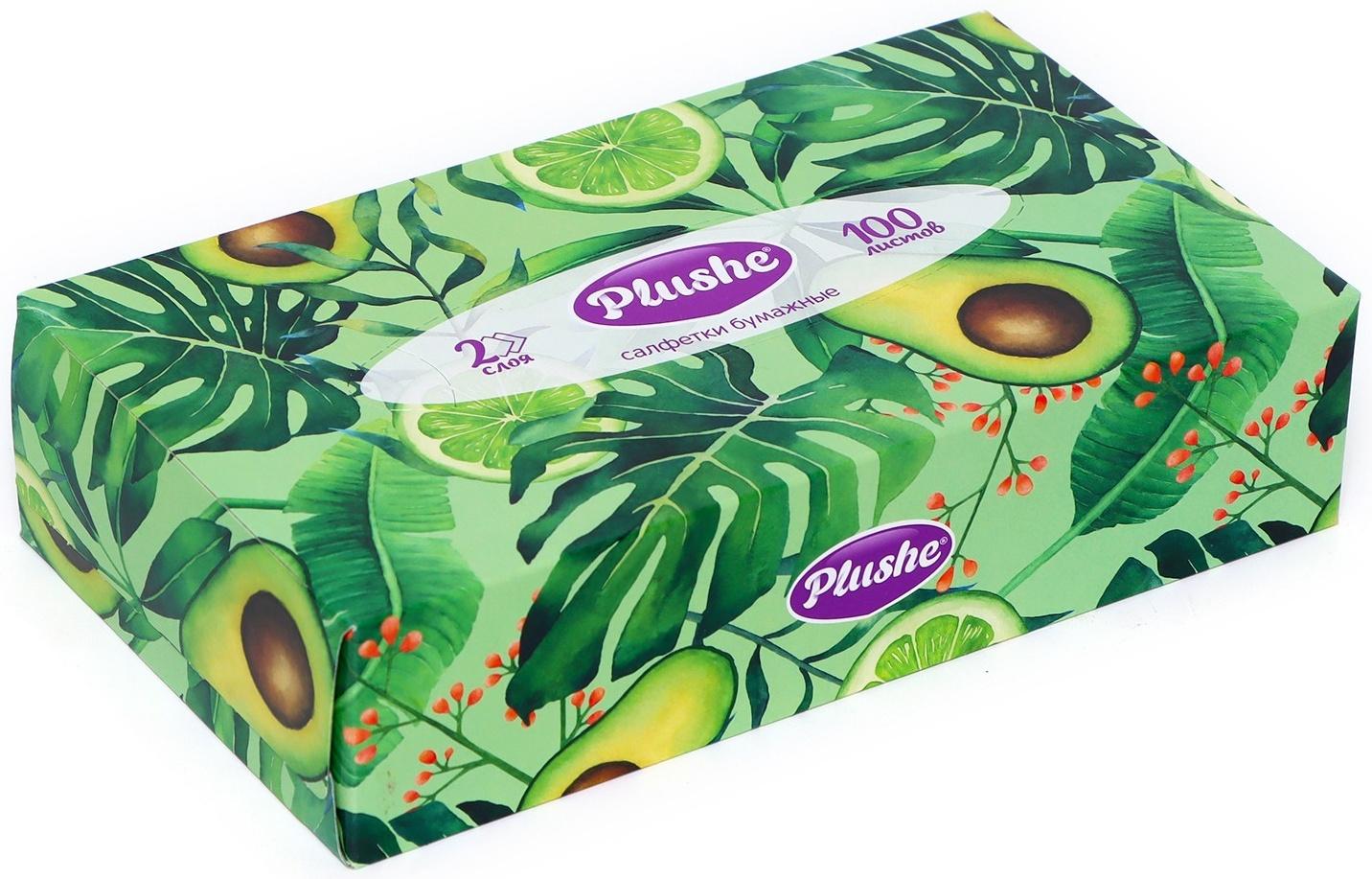 Салфетки бумажные в коробке Plushe, 2 слоя, 100 листов