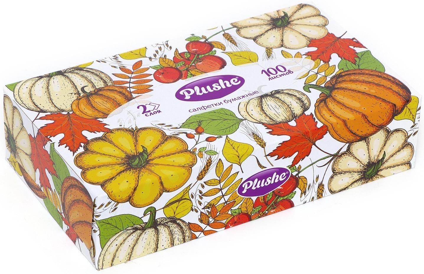 Салфетки бумажные в коробке Plushe, 2 слоя, 100 листов