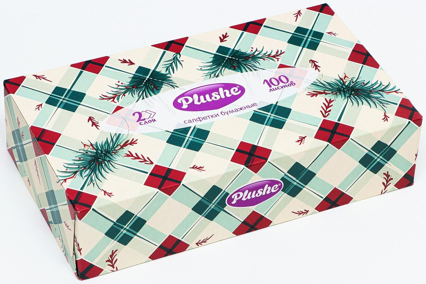 Салфетки бумажные в коробке Plushe, 2 слоя, 100 листов