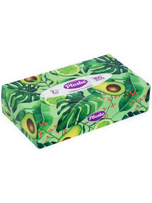 Салфетки бумажные в коробке Plushe, 2 слоя, 100 листов