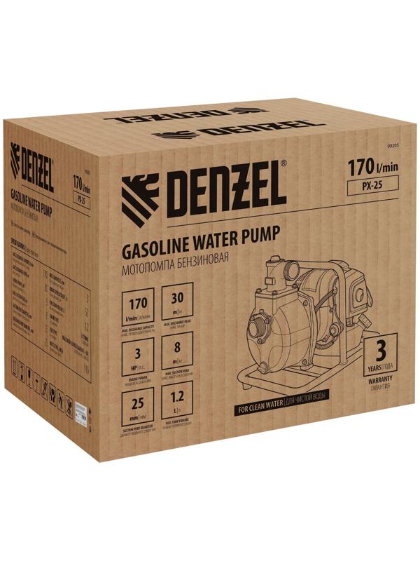 Мотопомпа бензиновая для воды DENZEL PX-25 99205, 52 см3, 170 л/мин, глуб 8 м, напор 30 м