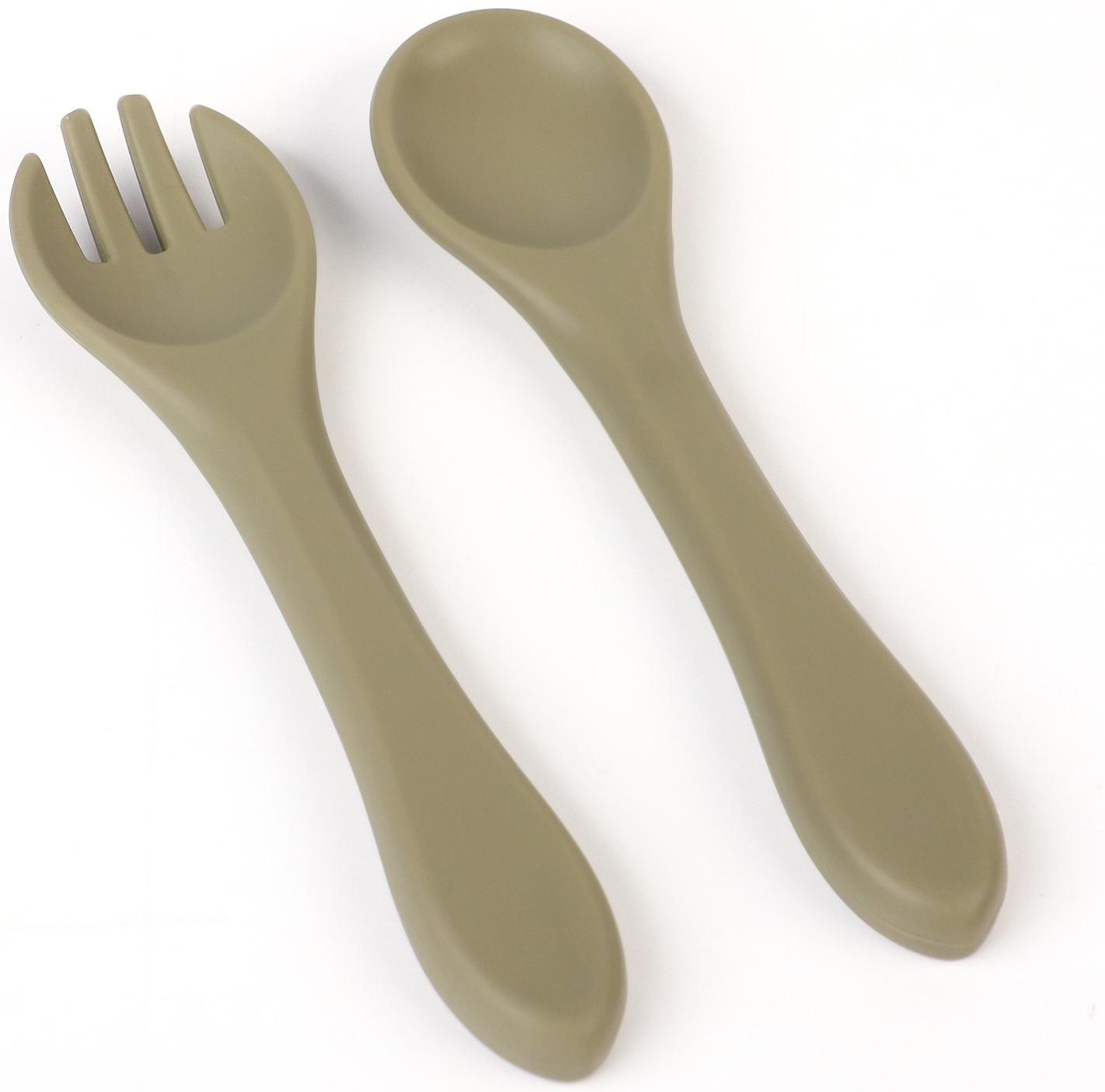 Тарелка детская на присоске и столовые приборы, M&B, зеленый