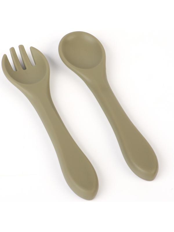 Тарелка детская на присоске и столовые приборы, M&B, зеленый