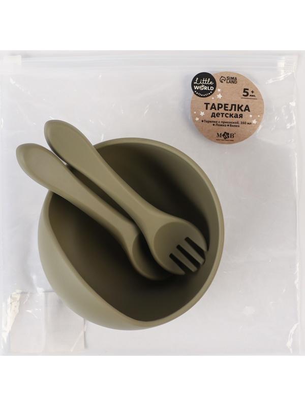 Тарелка детская на присоске и столовые приборы, M&B, зеленый