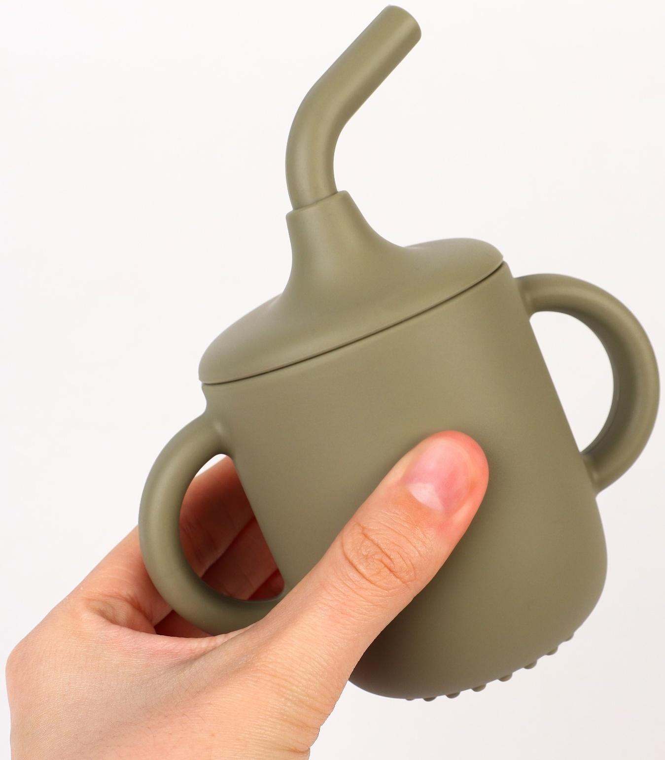 Поильник детский силиконовый Little world Mum&baby, крышка, трубочка, зеленый, 200мл