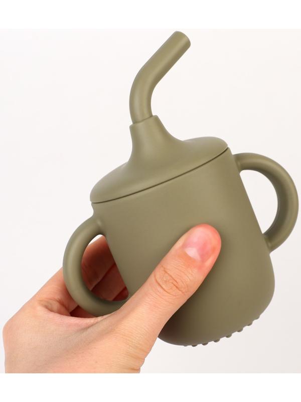 Поильник детский силиконовый Little world Mum&baby, крышка, трубочка, зеленый, 200мл