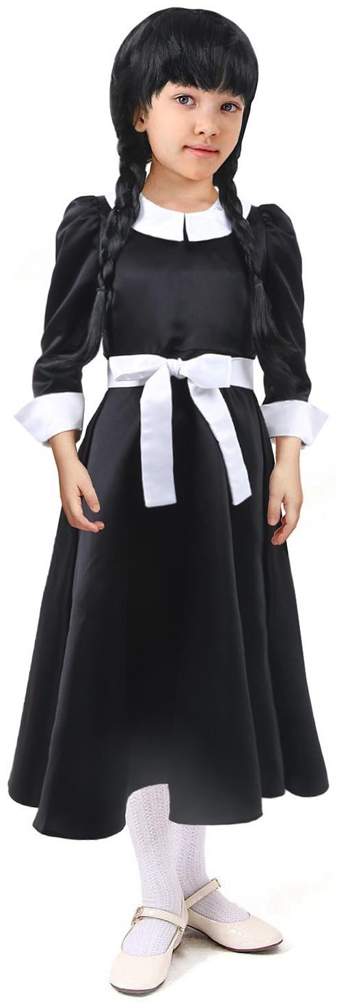 Карнавальное черное платье с белым воротником,атлас,п/э,р-р42,р158