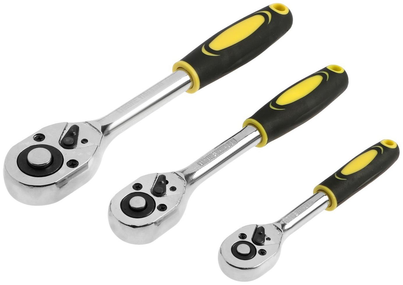 Набор воротков с трещоткой ТУНДРА, CrV, 1/2-3/8-1/4