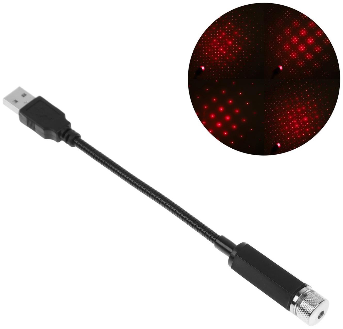 Проектор звездного неба в салон авто от USB, звездное небо, красный