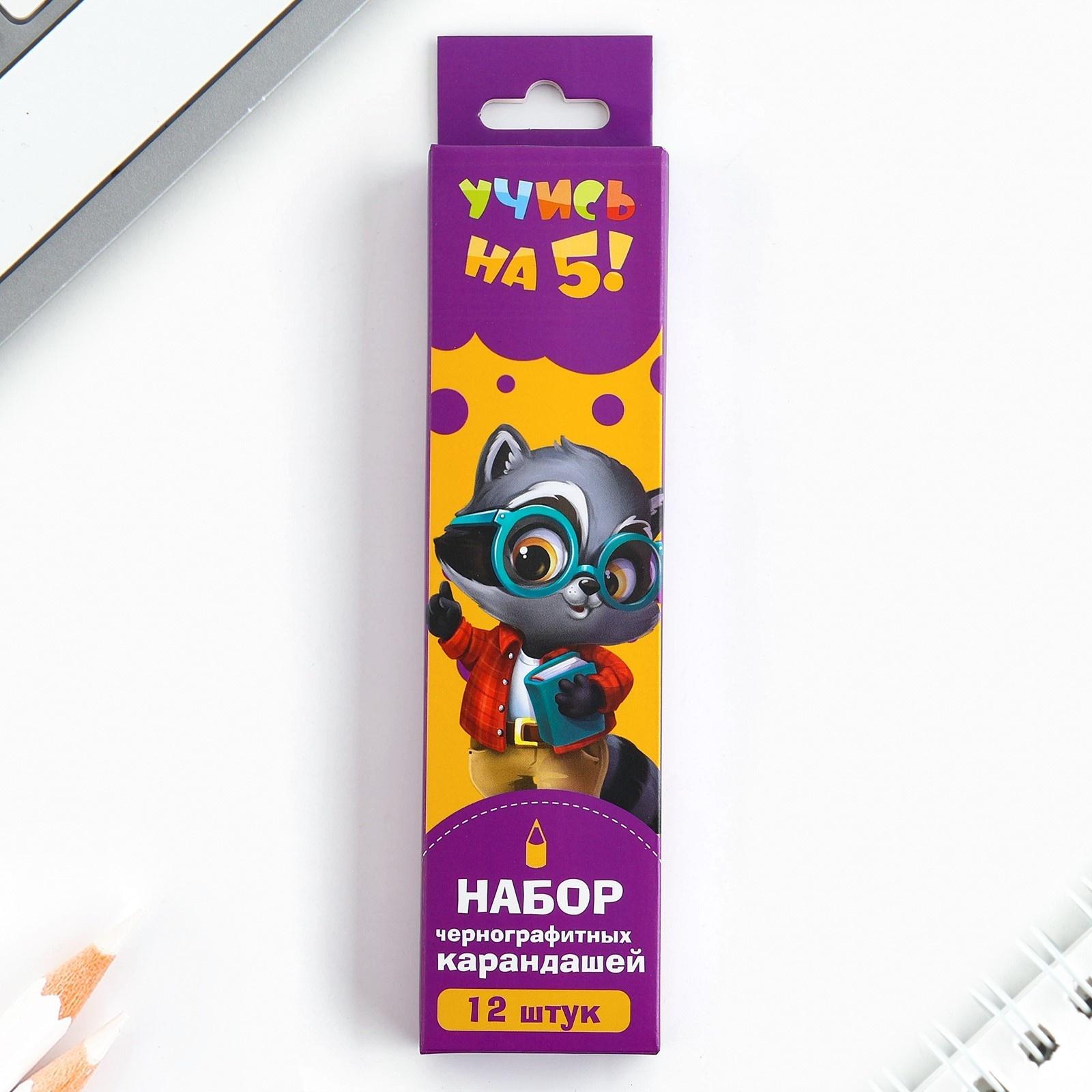 Карандаш чернографитный без ластика «Учись на 5+»