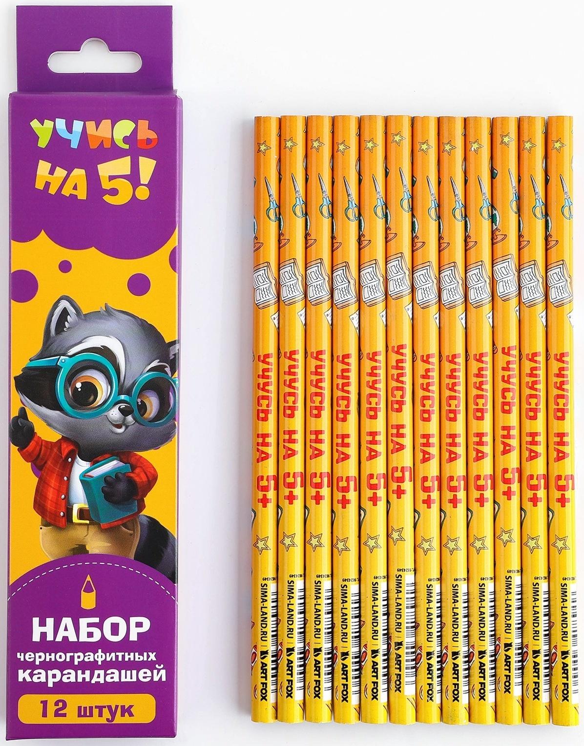 Карандаш чернографитный без ластика «Учись на 5+»