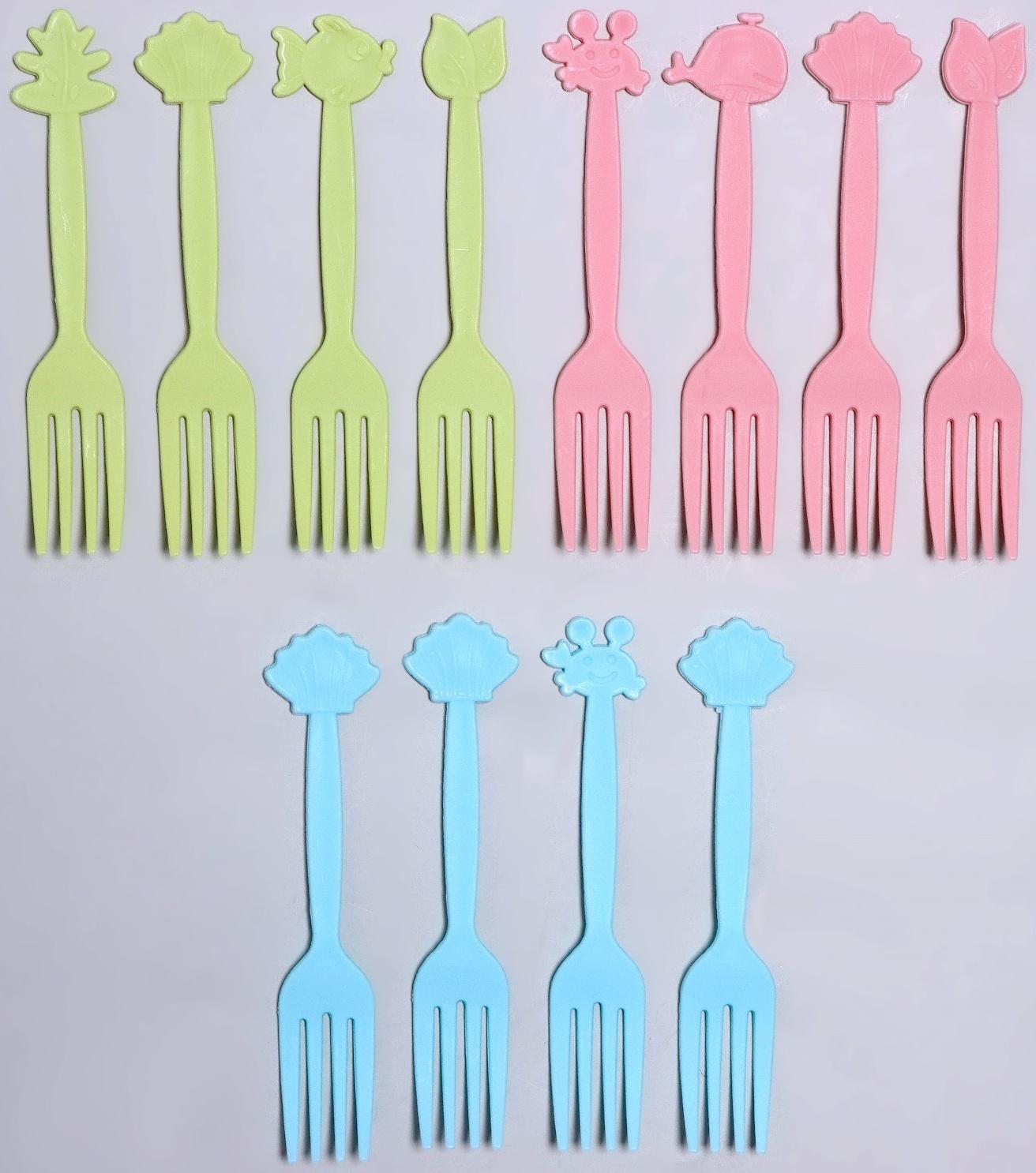 Вилки пластиковые «Подводный мир», 12 шт, 9 см, цвет МИКС