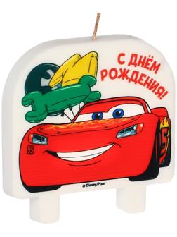 Свеча в торт «С днём рождения!», Тачки, 8х8 см