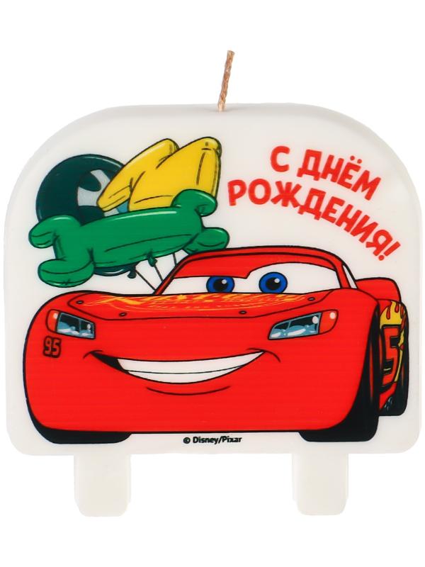 Свеча в торт «С днём рождения!», Тачки, 8х8 см