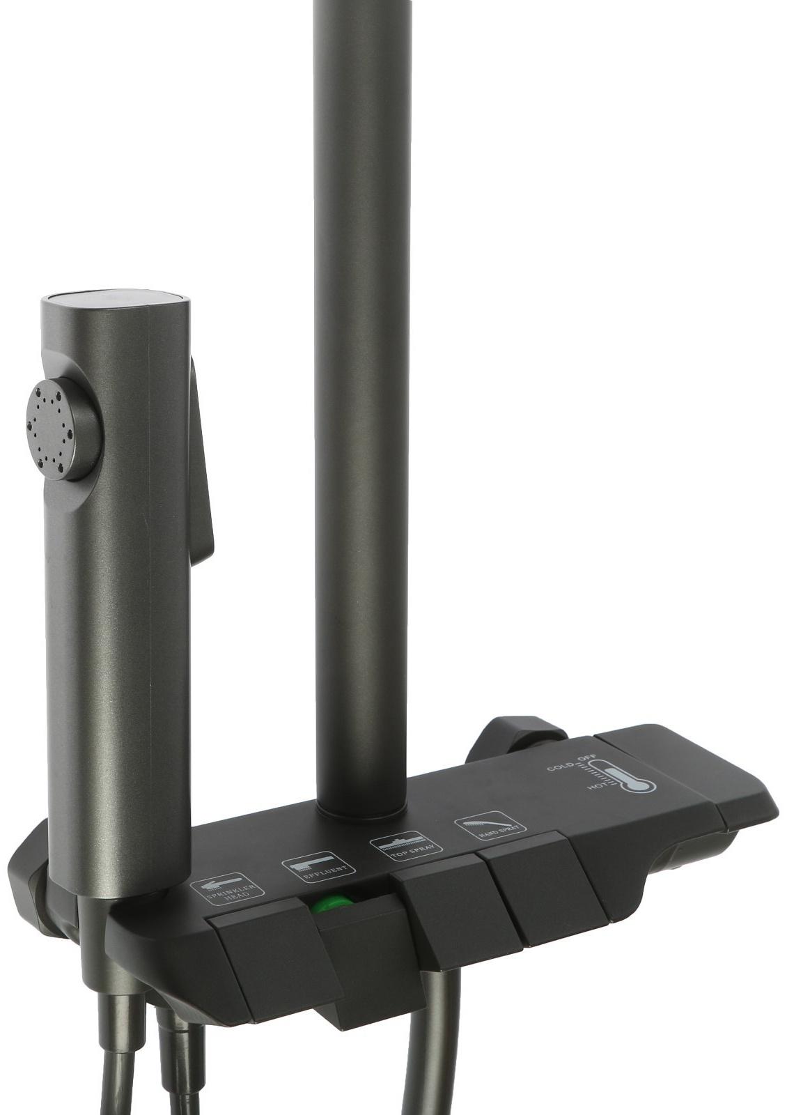 Душевая система ZEIN Z3683, верхняя и ручная лейка, ПВХ шланг, гигиенический набор, графит