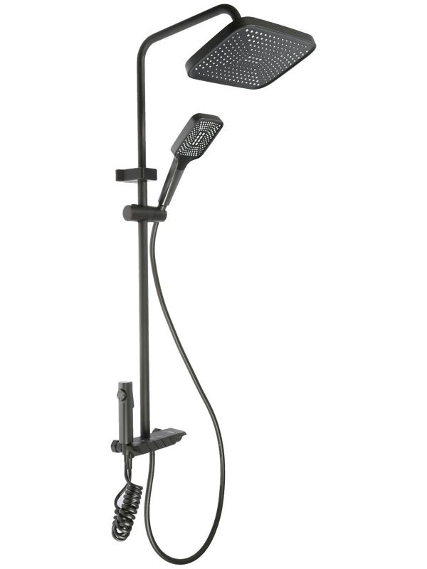 Душевая система ZEIN Z3683, верхняя и ручная лейка, ПВХ шланг, гигиенический набор, графит