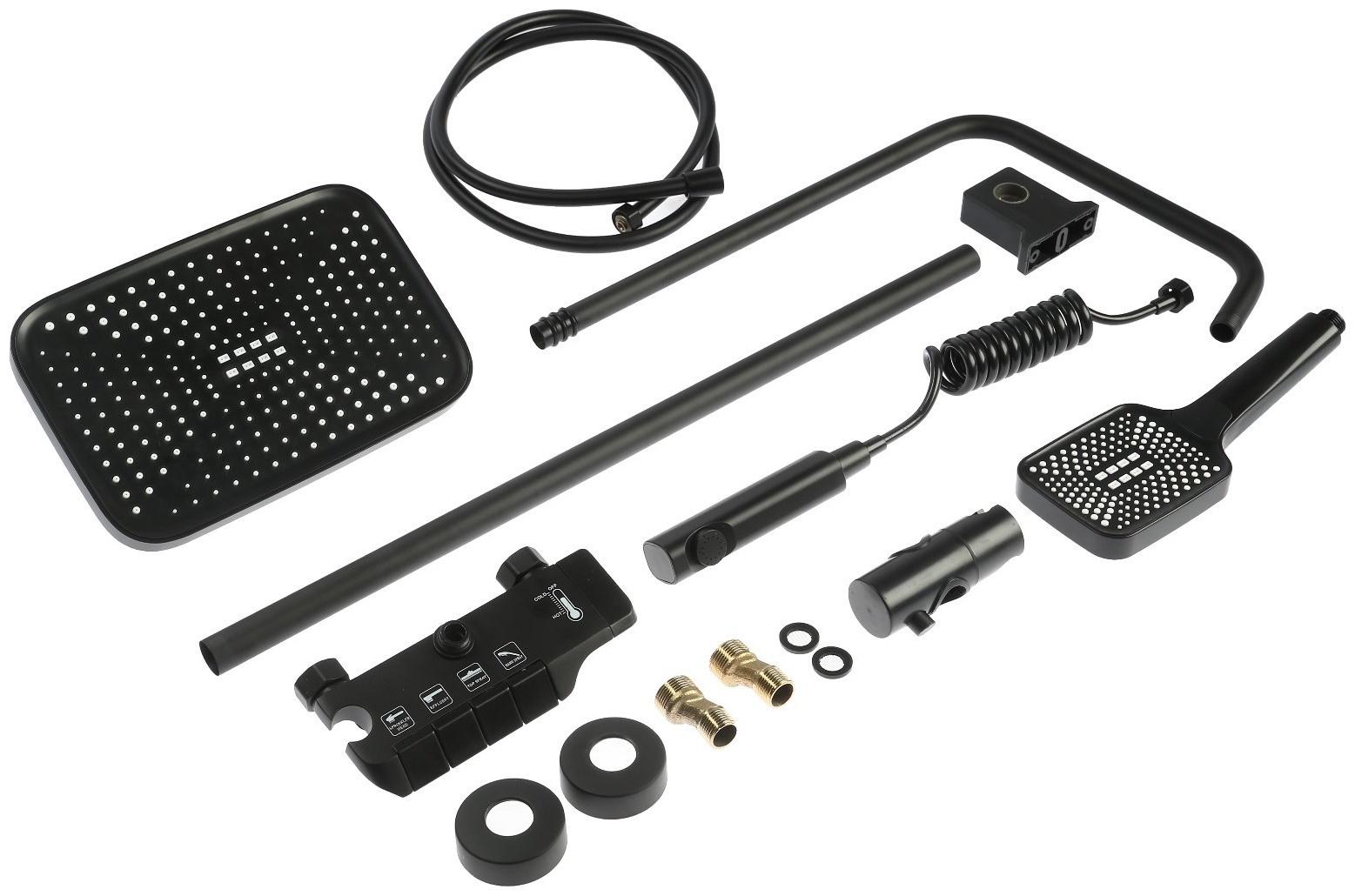 Душевая система ZEIN Z3684, верхняя и ручная лейка, ПВХ шланг, гигиенический набор, черная