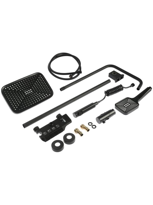 Душевая система ZEIN Z3684, верхняя и ручная лейка, ПВХ шланг, гигиенический набор, черная