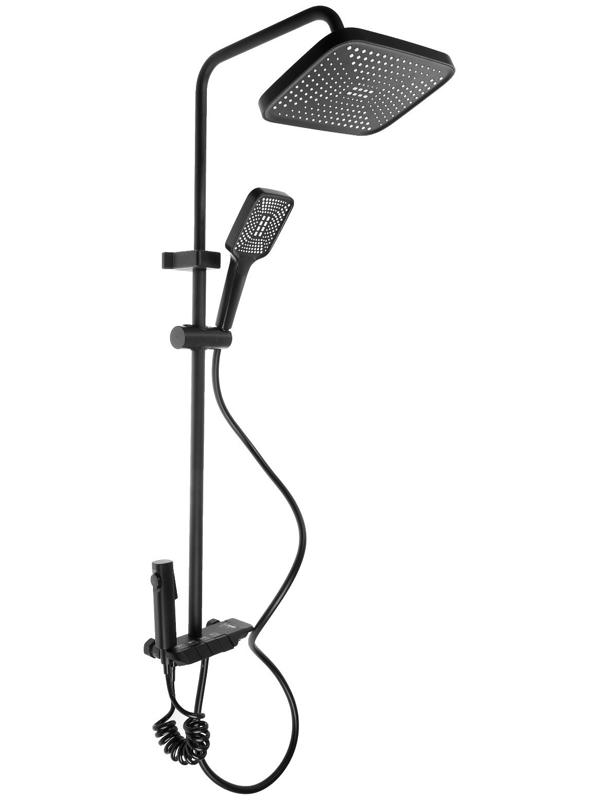 Душевая система ZEIN Z3684, верхняя и ручная лейка, ПВХ шланг, гигиенический набор, черная
