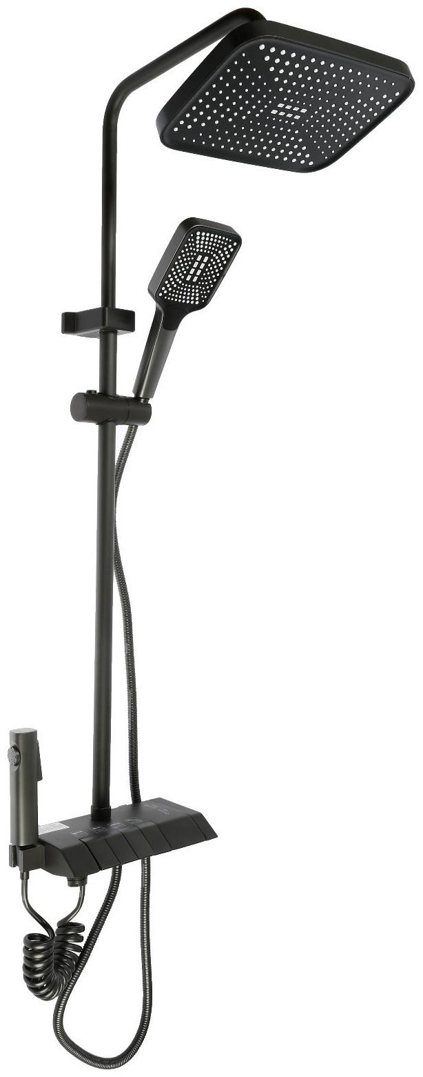 Душевая система ZEIN Z3685, верхняя и ручная лейка, ПВХ шланг, гигиенический набор, графит