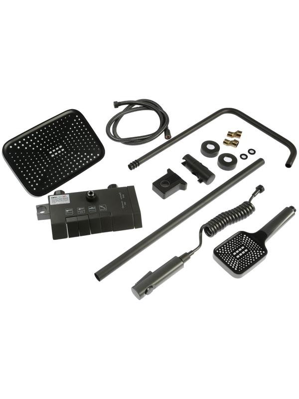 Душевая система ZEIN Z3685, верхняя и ручная лейка, ПВХ шланг, гигиенический набор, графит