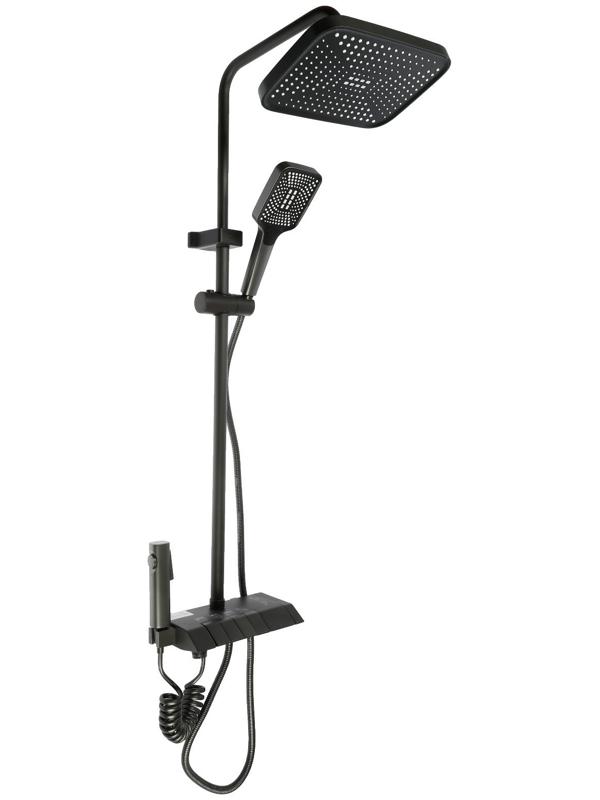 Душевая система ZEIN Z3685, верхняя и ручная лейка, ПВХ шланг, гигиенический набор, графит