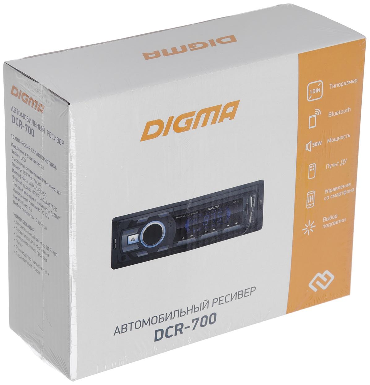 Автомагнитола Digma DCR-700 1DIN, 4 x 50 Вт, USB, AUX